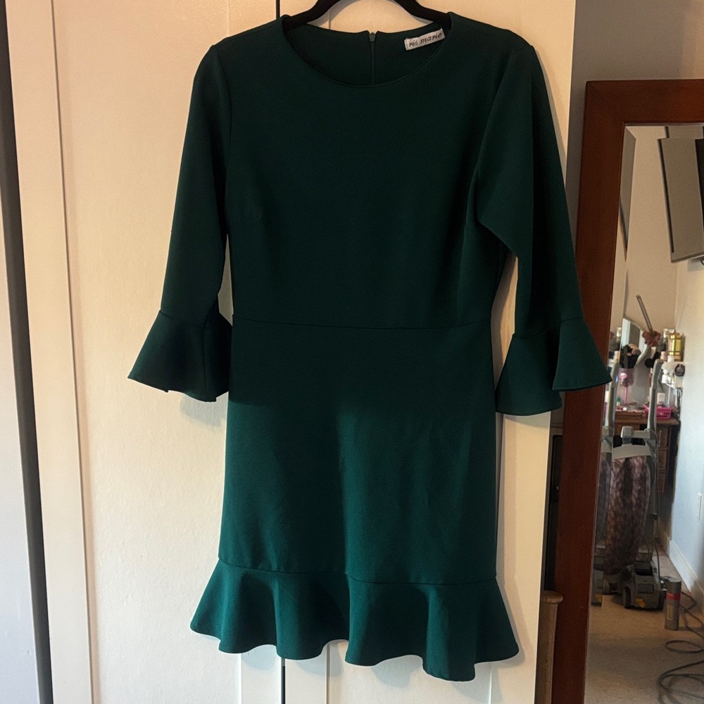 Green Ruffle-Hem Dress - Unbranded